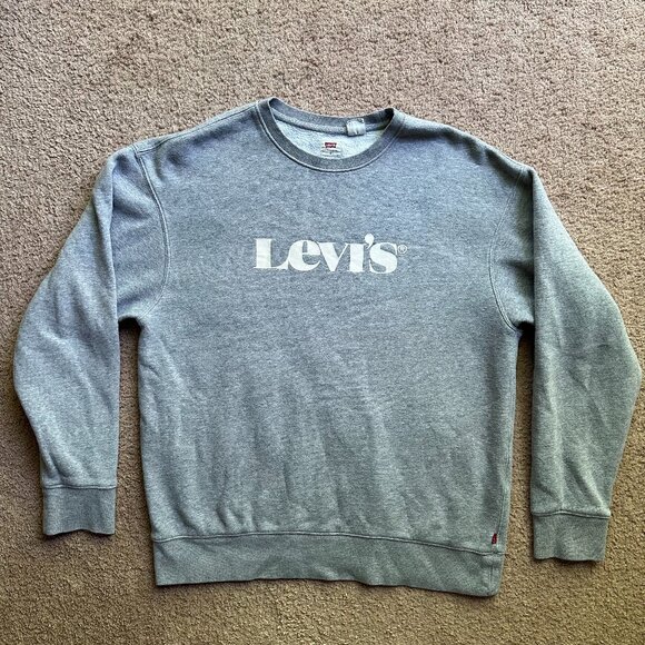 Levi Sweater Mens Medium Crewneck Pullover Grey Long Sleeve - Picture 1 of 11